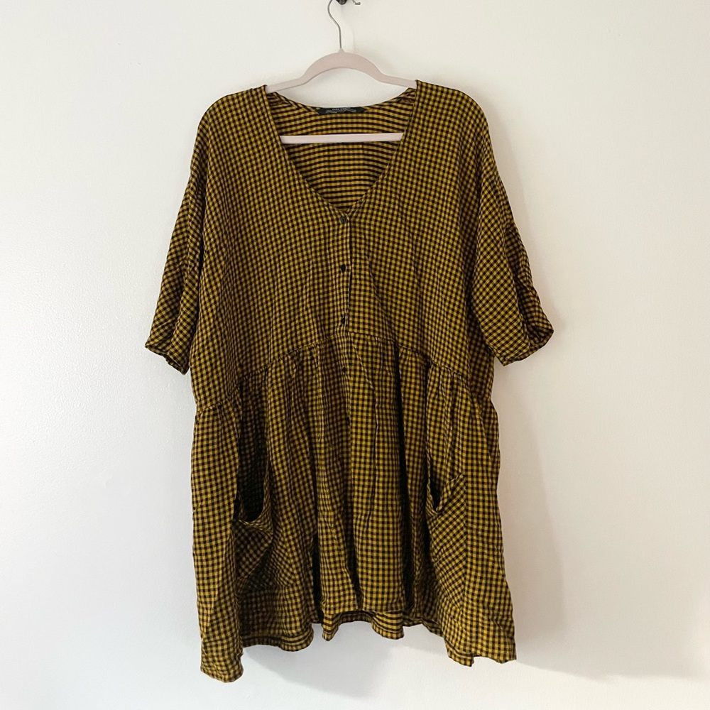 Zara Woman Premium Denim Collection Plaid Babydoll Dress